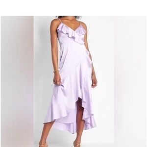 Express Lilac Purple Satin Ruffle Wrap Hi-Lo Maxi Dress